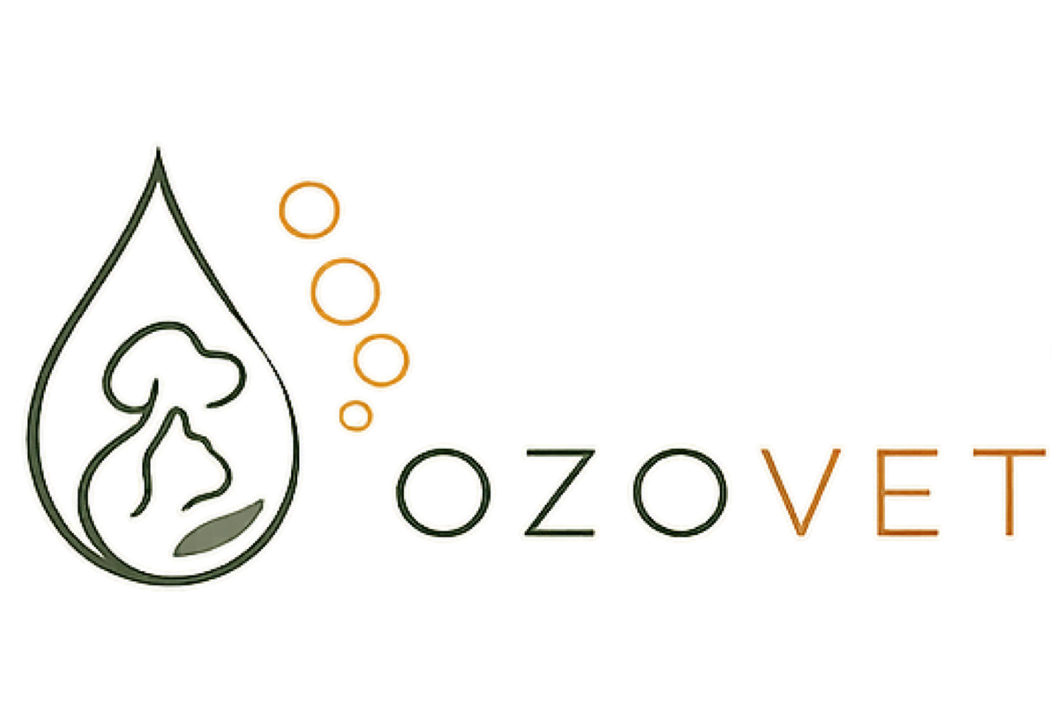 Logotipo OZOVET: gota de agua con silueta de perro y gato y marca O₃